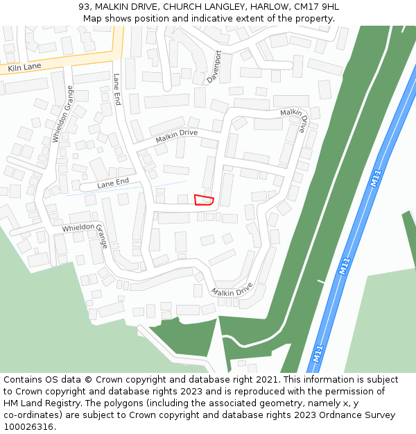 93, MALKIN DRIVE, CHURCH LANGLEY, HARLOW, CM17 9HL: Location map and indicative extent of plot