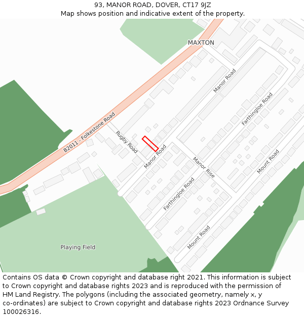 93, MANOR ROAD, DOVER, CT17 9JZ: Location map and indicative extent of plot