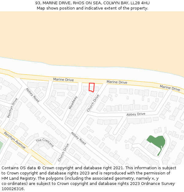 93, MARINE DRIVE, RHOS ON SEA, COLWYN BAY, LL28 4HU: Location map and indicative extent of plot