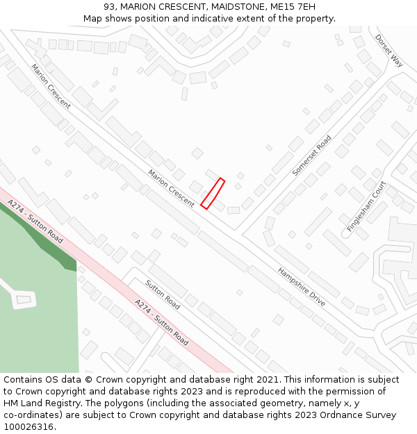 93, MARION CRESCENT, MAIDSTONE, ME15 7EH: Location map and indicative extent of plot