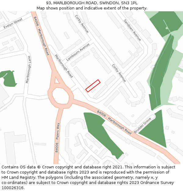 93, MARLBOROUGH ROAD, SWINDON, SN3 1PL: Location map and indicative extent of plot