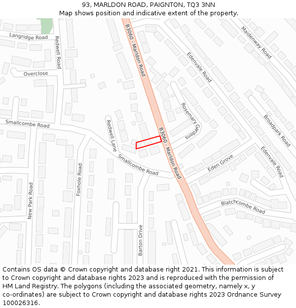 93, MARLDON ROAD, PAIGNTON, TQ3 3NN: Location map and indicative extent of plot