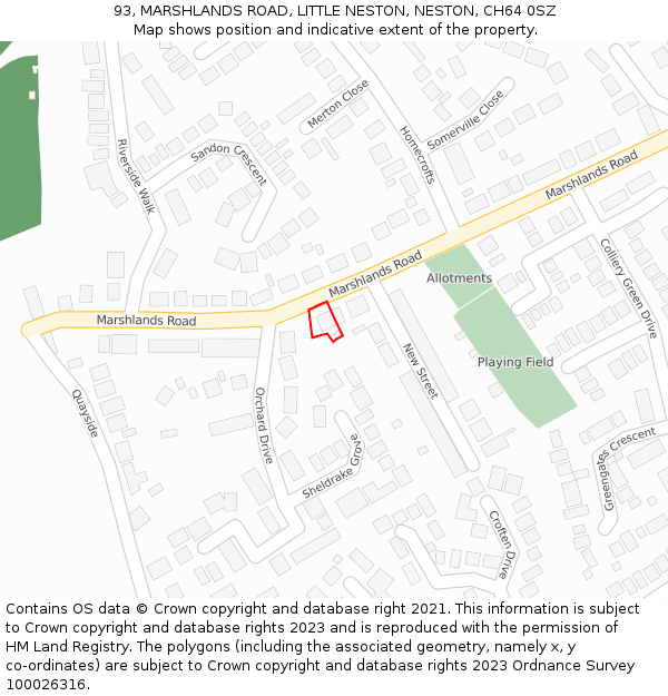 93, MARSHLANDS ROAD, LITTLE NESTON, NESTON, CH64 0SZ: Location map and indicative extent of plot