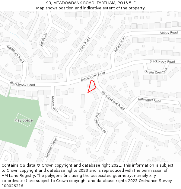 93, MEADOWBANK ROAD, FAREHAM, PO15 5LF: Location map and indicative extent of plot