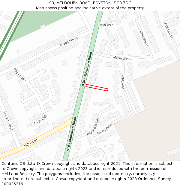 93, MELBOURN ROAD, ROYSTON, SG8 7DG: Location map and indicative extent of plot