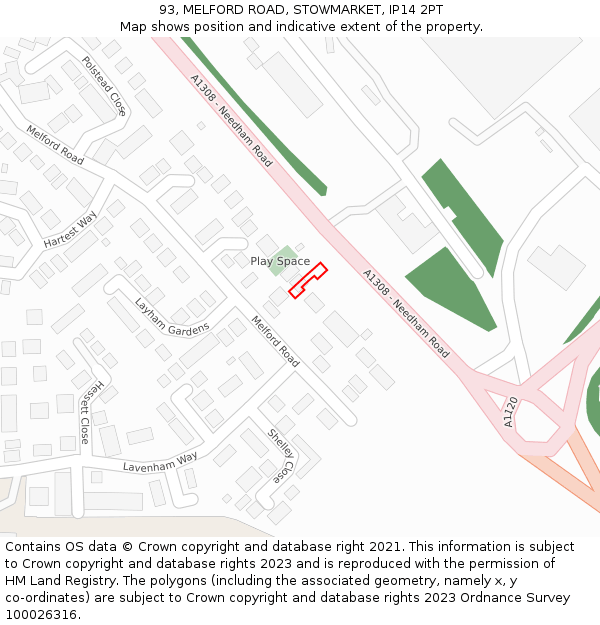 93, MELFORD ROAD, STOWMARKET, IP14 2PT: Location map and indicative extent of plot