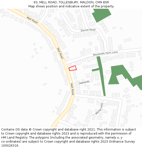 93, MELL ROAD, TOLLESBURY, MALDON, CM9 8SR: Location map and indicative extent of plot