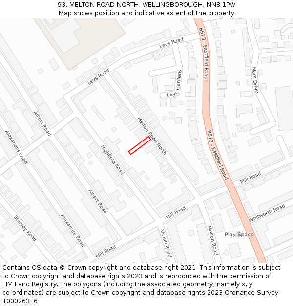 93, MELTON ROAD NORTH, WELLINGBOROUGH, NN8 1PW: Location map and indicative extent of plot