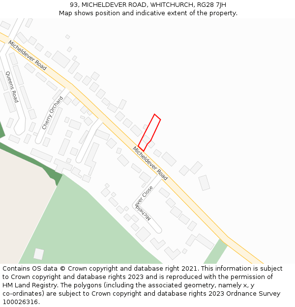 93, MICHELDEVER ROAD, WHITCHURCH, RG28 7JH: Location map and indicative extent of plot