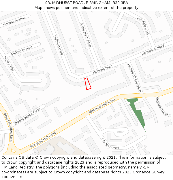 93, MIDHURST ROAD, BIRMINGHAM, B30 3RA: Location map and indicative extent of plot