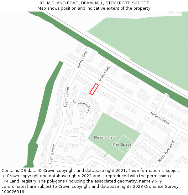 93, MIDLAND ROAD, BRAMHALL, STOCKPORT, SK7 3DT: Location map and indicative extent of plot