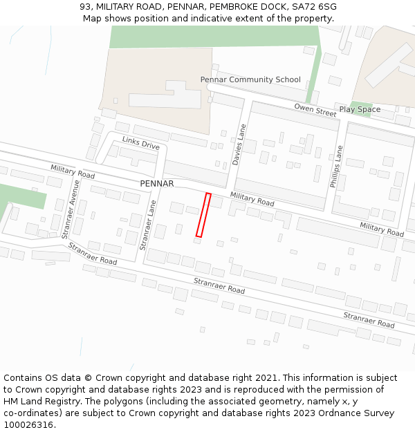 93, MILITARY ROAD, PENNAR, PEMBROKE DOCK, SA72 6SG: Location map and indicative extent of plot