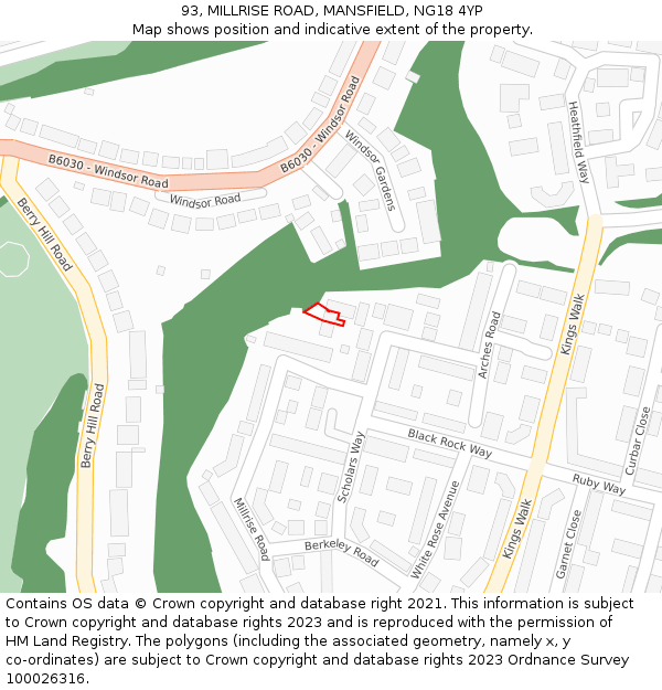 93, MILLRISE ROAD, MANSFIELD, NG18 4YP: Location map and indicative extent of plot