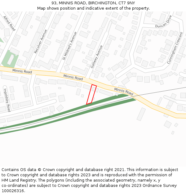 93, MINNIS ROAD, BIRCHINGTON, CT7 9NY: Location map and indicative extent of plot