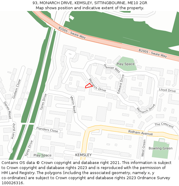 93, MONARCH DRIVE, KEMSLEY, SITTINGBOURNE, ME10 2GR: Location map and indicative extent of plot