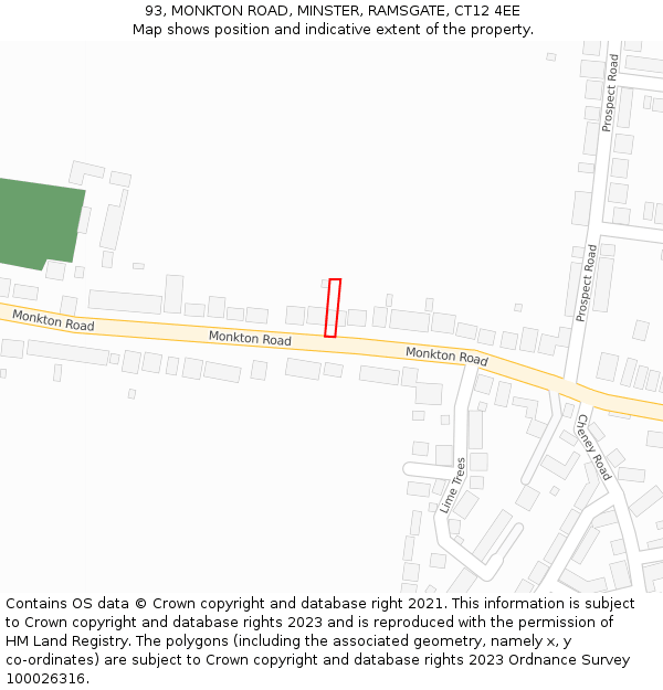 93, MONKTON ROAD, MINSTER, RAMSGATE, CT12 4EE: Location map and indicative extent of plot