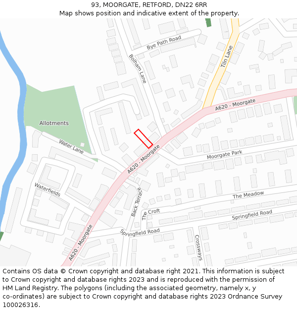 93, MOORGATE, RETFORD, DN22 6RR: Location map and indicative extent of plot