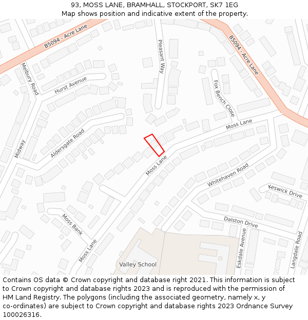 93, MOSS LANE, BRAMHALL, STOCKPORT, SK7 1EG: Location map and indicative extent of plot