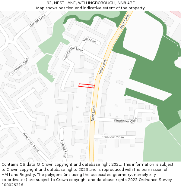 93, NEST LANE, WELLINGBOROUGH, NN8 4BE: Location map and indicative extent of plot