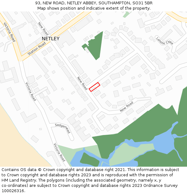 93, NEW ROAD, NETLEY ABBEY, SOUTHAMPTON, SO31 5BR: Location map and indicative extent of plot