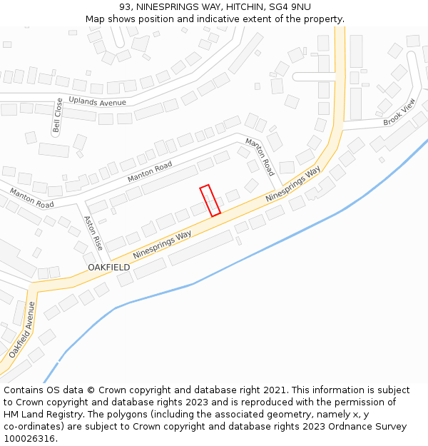 93, NINESPRINGS WAY, HITCHIN, SG4 9NU: Location map and indicative extent of plot