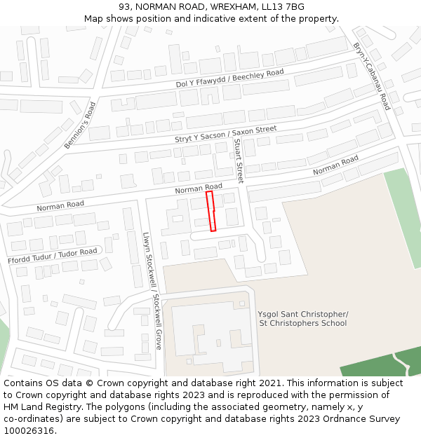 93, NORMAN ROAD, WREXHAM, LL13 7BG: Location map and indicative extent of plot