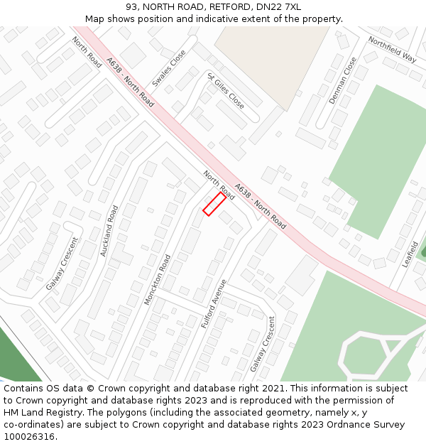 93, NORTH ROAD, RETFORD, DN22 7XL: Location map and indicative extent of plot