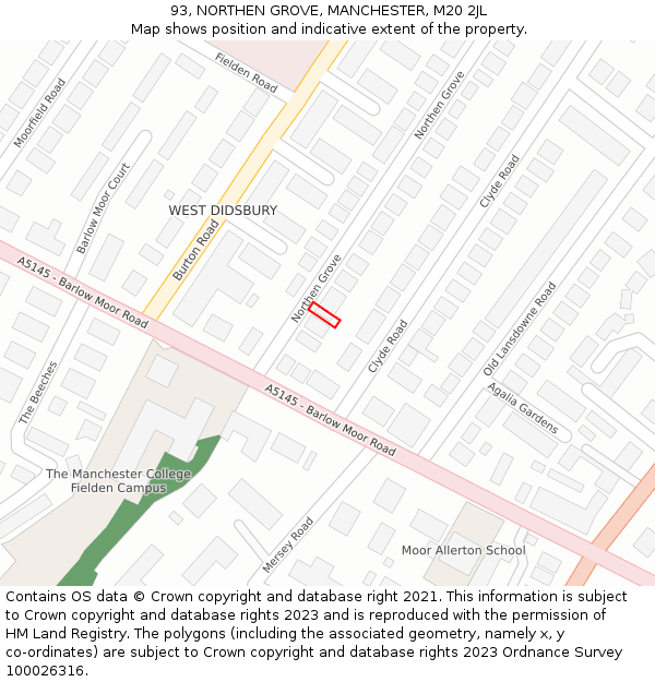 93, NORTHEN GROVE, MANCHESTER, M20 2JL: Location map and indicative extent of plot