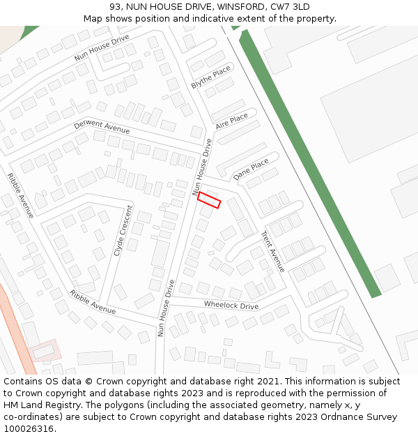 93, NUN HOUSE DRIVE, WINSFORD, CW7 3LD: Location map and indicative extent of plot