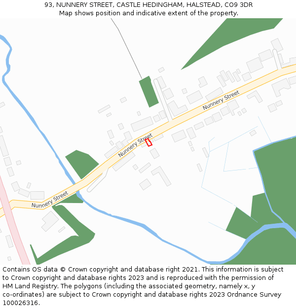 93, NUNNERY STREET, CASTLE HEDINGHAM, HALSTEAD, CO9 3DR: Location map and indicative extent of plot