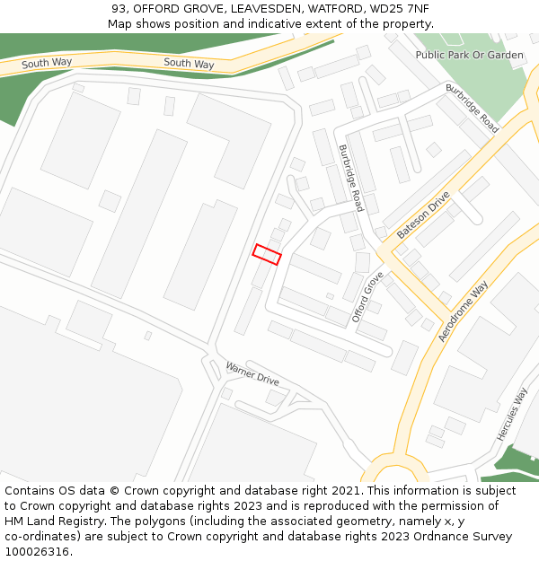 93, OFFORD GROVE, LEAVESDEN, WATFORD, WD25 7NF: Location map and indicative extent of plot