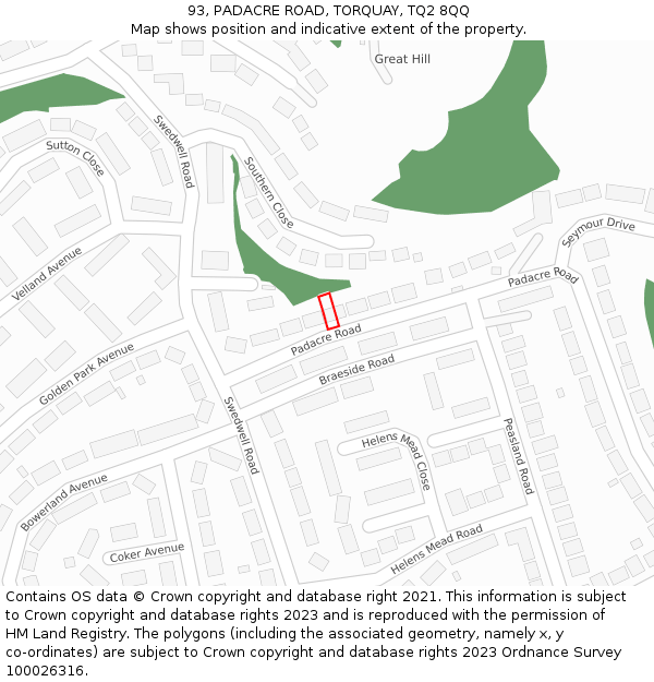 93, PADACRE ROAD, TORQUAY, TQ2 8QQ: Location map and indicative extent of plot