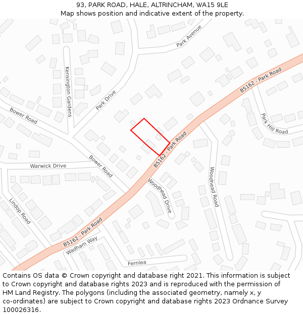 93, PARK ROAD, HALE, ALTRINCHAM, WA15 9LE: Location map and indicative extent of plot