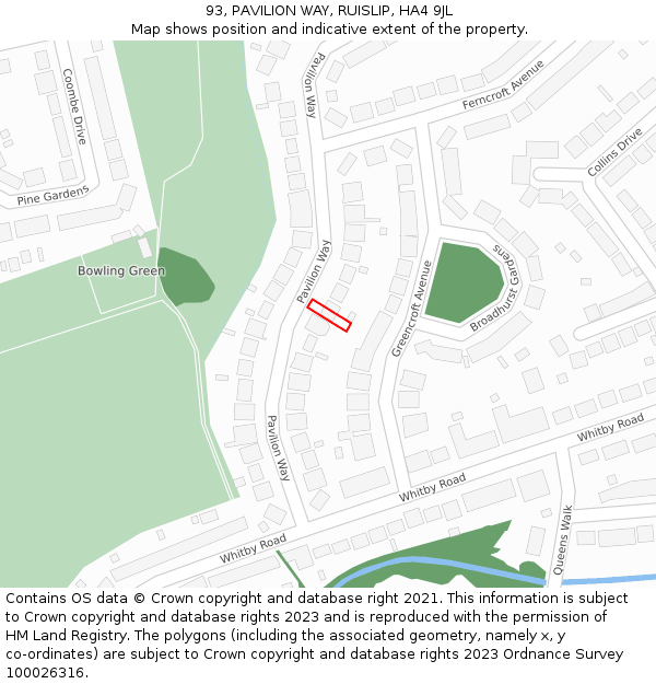 93, PAVILION WAY, RUISLIP, HA4 9JL: Location map and indicative extent of plot