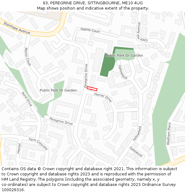 93, PEREGRINE DRIVE, SITTINGBOURNE, ME10 4UG: Location map and indicative extent of plot