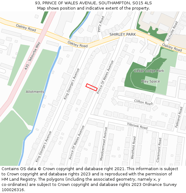 93, PRINCE OF WALES AVENUE, SOUTHAMPTON, SO15 4LS: Location map and indicative extent of plot