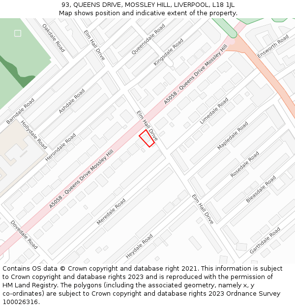 93, QUEENS DRIVE, MOSSLEY HILL, LIVERPOOL, L18 1JL: Location map and indicative extent of plot