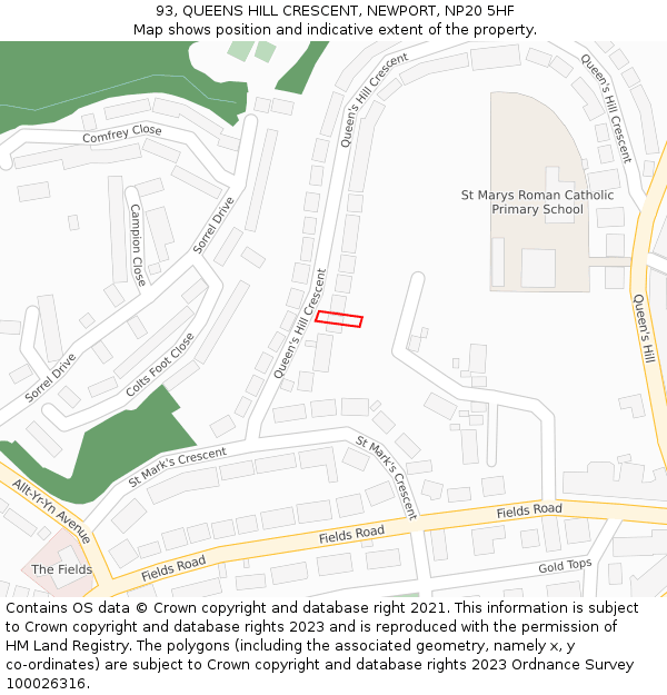 93, QUEENS HILL CRESCENT, NEWPORT, NP20 5HF: Location map and indicative extent of plot