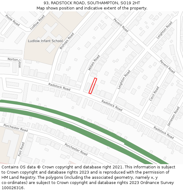 93, RADSTOCK ROAD, SOUTHAMPTON, SO19 2HT: Location map and indicative extent of plot