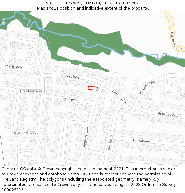 93, REGENTS WAY, EUXTON, CHORLEY, PR7 6PG: Location map and indicative extent of plot