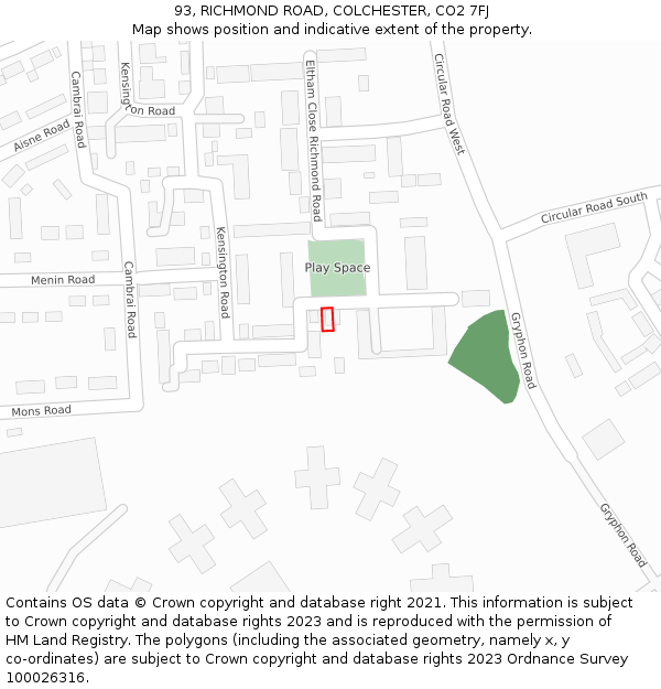 93, RICHMOND ROAD, COLCHESTER, CO2 7FJ: Location map and indicative extent of plot