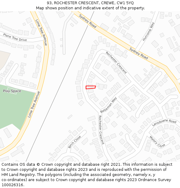 93, ROCHESTER CRESCENT, CREWE, CW1 5YQ: Location map and indicative extent of plot