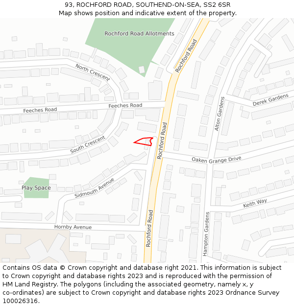 93, ROCHFORD ROAD, SOUTHEND-ON-SEA, SS2 6SR: Location map and indicative extent of plot