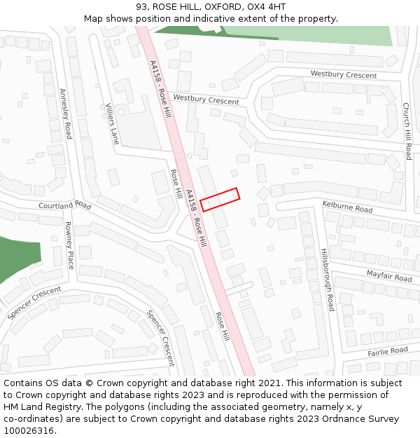 93, ROSE HILL, OXFORD, OX4 4HT: Location map and indicative extent of plot