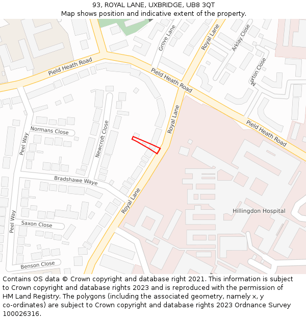 93, ROYAL LANE, UXBRIDGE, UB8 3QT: Location map and indicative extent of plot