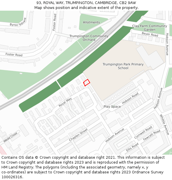 93, ROYAL WAY, TRUMPINGTON, CAMBRIDGE, CB2 9AW: Location map and indicative extent of plot