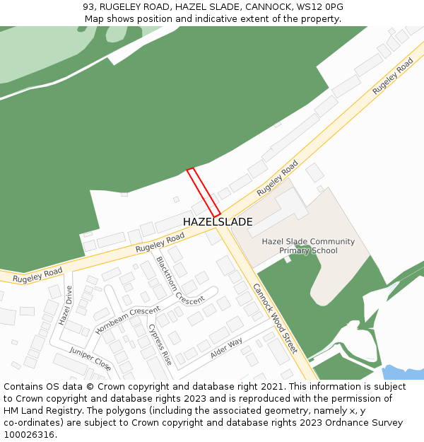 93, RUGELEY ROAD, HAZEL SLADE, CANNOCK, WS12 0PG: Location map and indicative extent of plot