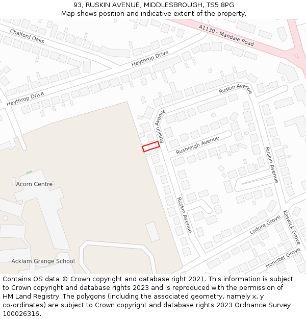 93, RUSKIN AVENUE, MIDDLESBROUGH, TS5 8PG: Location map and indicative extent of plot