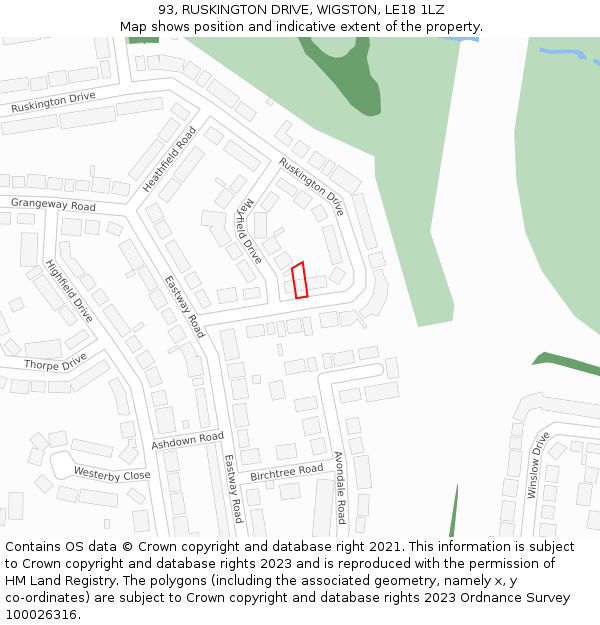 93, RUSKINGTON DRIVE, WIGSTON, LE18 1LZ: Location map and indicative extent of plot