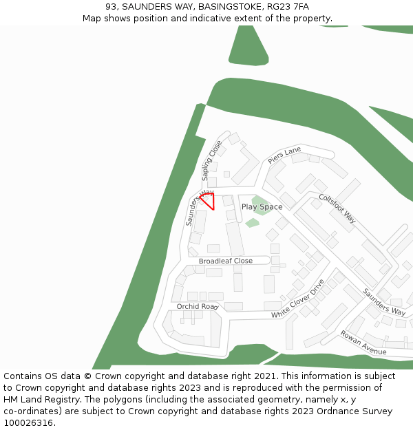 93, SAUNDERS WAY, BASINGSTOKE, RG23 7FA: Location map and indicative extent of plot